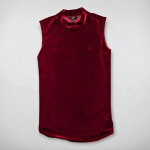GNW Red‎ Wine Velvet Mock Neck Top XL Sleeveless Holiday Blouse